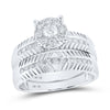 14k White Gold His Hers Round Diamond Cluster Matching Wedding Set 3/4 Cttw