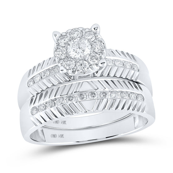 14k White Gold His Hers Round Diamond Cluster Matching Wedding Set 3/4 Cttw