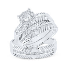  14k White Gold His Hers Round Diamond Cluster Matching Wedding Set 3/4 Cttw