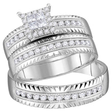  14k White Gold His Hers Princess Diamond Cluster Matching Wedding Set 1/2 Cttw