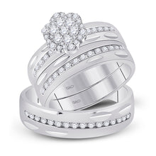  14k White Gold His Hers Round Diamond Cluster Matching Wedding Set 3/4 Cttw