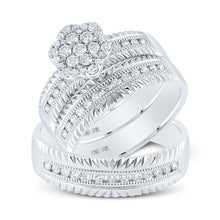  14k White Gold His Hers Round Diamond Cluster Matching Wedding Set 3/4 Cttw