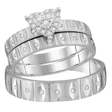  14k White Gold His Hers Round Diamond Heart Matching Wedding Set 1/4 Cttw
