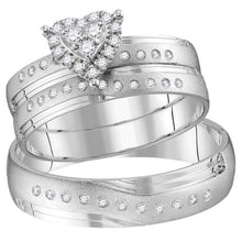  14k White Gold His Hers Round Diamond Heart Matching Wedding Set 1/4 Cttw