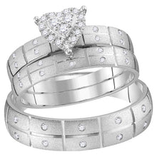  14k White Gold His Hers Round Diamond Heart Matching Wedding Set 1/4 Cttw