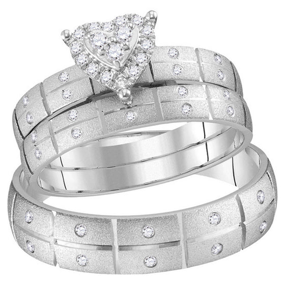14k White Gold His Hers Round Diamond Heart Matching Wedding Set 1/4 Cttw