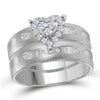 14k White Gold His Hers Round Diamond Heart Matching Wedding Set 1/4 Cttw