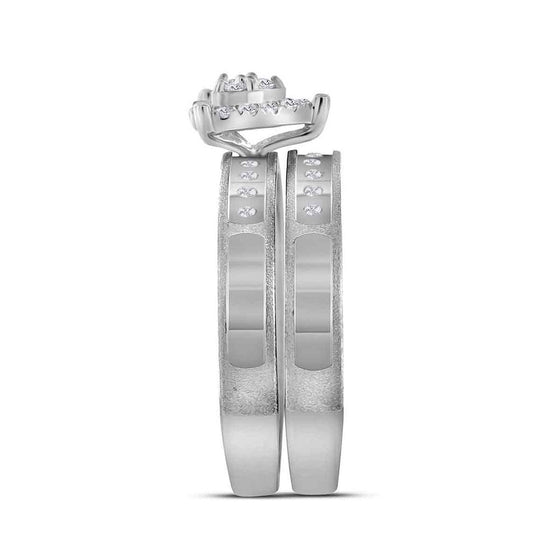 14k White Gold His Hers Round Diamond Heart Matching Wedding Set 1/4 Cttw