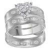 14k White Gold His Hers Round Diamond Heart Matching Wedding Set 1/4 Cttw