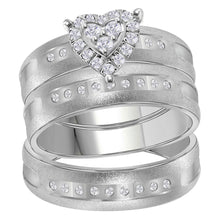  14k White Gold His Hers Round Diamond Heart Matching Wedding Set 1/4 Cttw