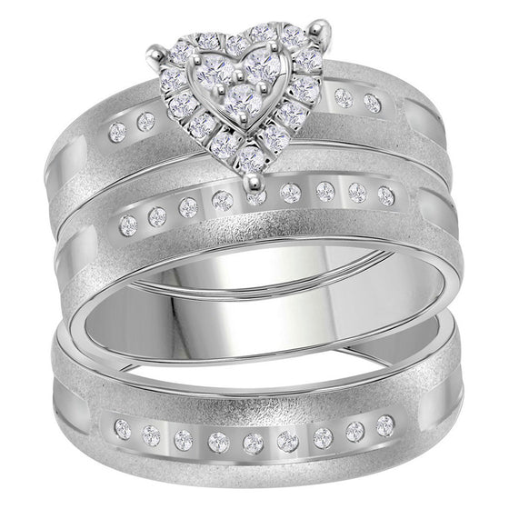 14k White Gold His Hers Round Diamond Heart Matching Wedding Set 1/4 Cttw