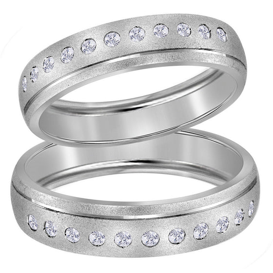 14k White Gold His Hers Round Diamond Matching Wedding Band Set 1/4 Cttw