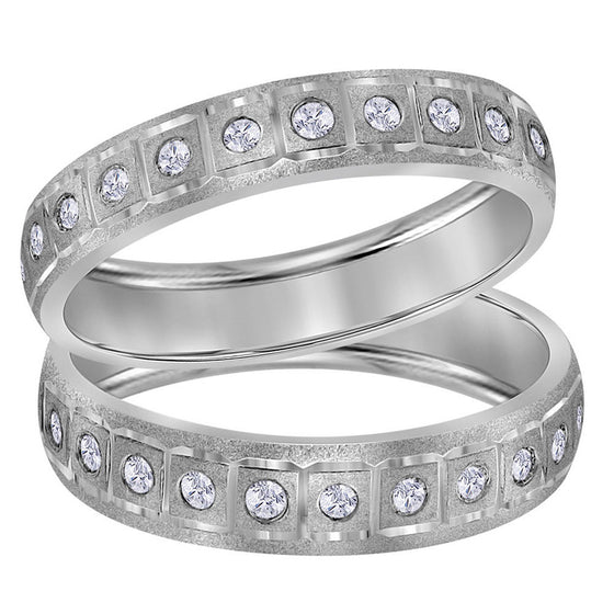 14k White Gold His Hers Round Diamond Matching Wedding Band Set 1/4 Cttw