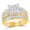 14k Yellow Gold His Hers Round Diamond Square Matching Wedding Set 1-1/5 Cttw