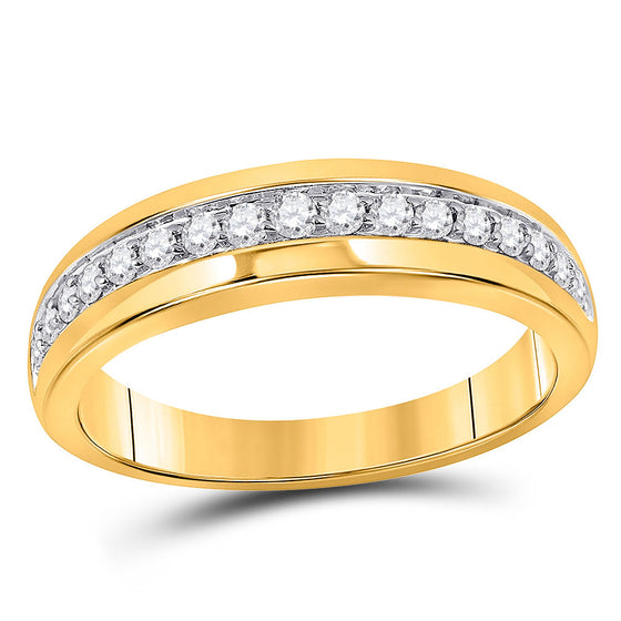14k Yellow Gold His Hers Round Diamond Square Matching Wedding Set 1-1/5 Cttw