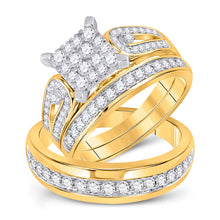  14k Yellow Gold His Hers Round Diamond Square Matching Wedding Set 1-1/5 Cttw