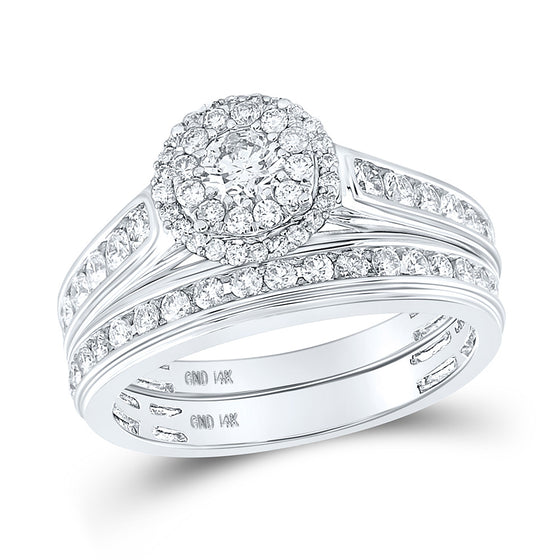 14k White Gold His Hers Round Diamond Solitaire Matching Wedding Set 1-5/8 Cttw