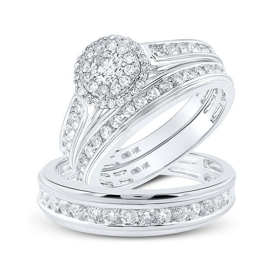 14k White Gold His Hers Round Diamond Solitaire Matching Wedding Set 1-5/8 Cttw