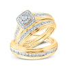 14k Yellow Gold His Hers Round Diamond Halo Matching Wedding Set 7/8 Cttw