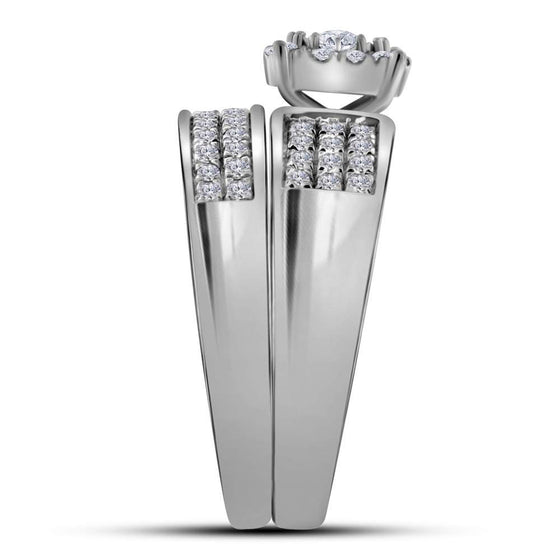 14k White Gold His Hers Round Diamond Halo Matching Wedding Set 7/8 Cttw