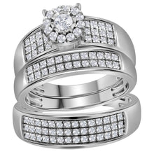  14k White Gold His Hers Round Diamond Halo Matching Wedding Set 7/8 Cttw