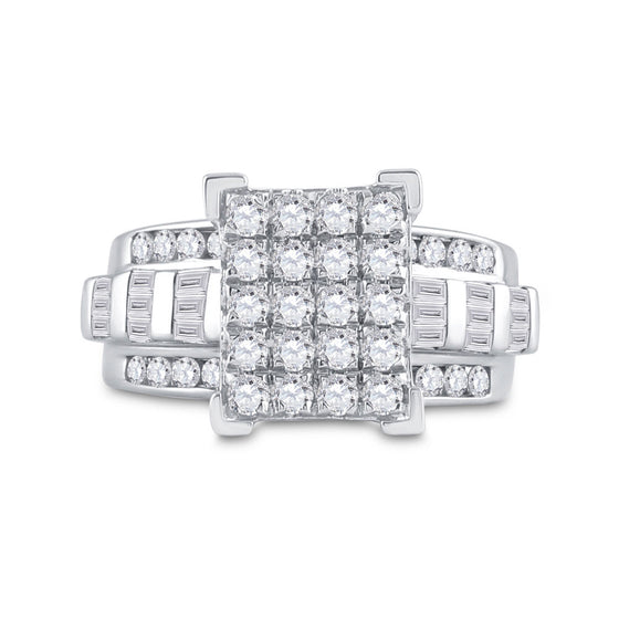 10k White Gold Round Diamond Cluster Bridal Wedding Engagement Ring 1-1/2 Cttw