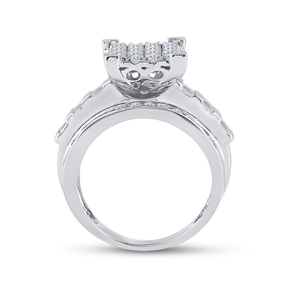 10k White Gold Round Diamond Cluster Bridal Wedding Engagement Ring 1-1/2 Cttw