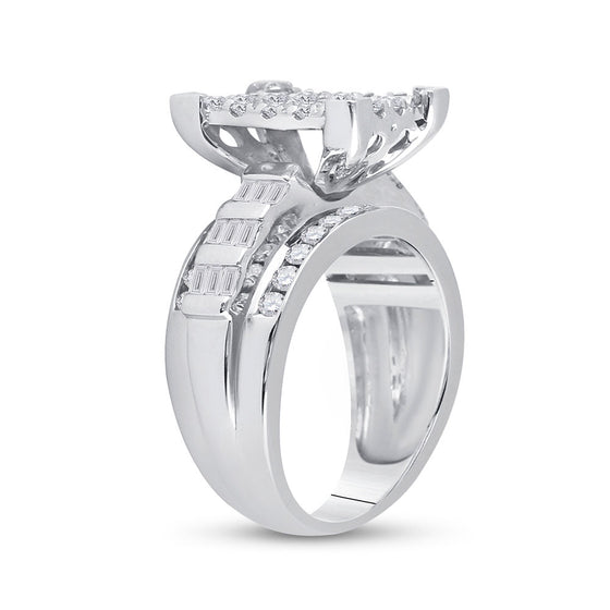 10k White Gold Round Diamond Cluster Bridal Wedding Engagement Ring 1-1/2 Cttw