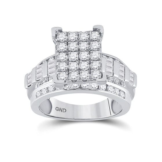 10k White Gold Round Diamond Cluster Bridal Wedding Engagement Ring 1-1/2 Cttw