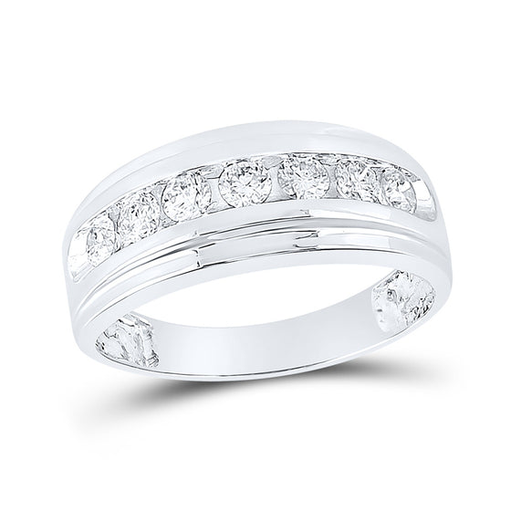10k White Gold Mens Round Diamond Wedding Channel-Set Band Ring 7/8 Cttw