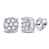 10k White Gold Womens Round Diamond Flower Cluster Earrings 1/6 Cttw