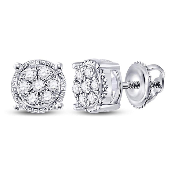 10k White Gold Womens Round Diamond Flower Cluster Earrings 1/6 Cttw