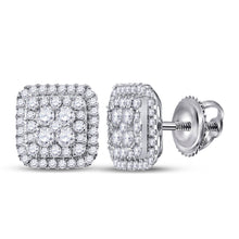 14k White Gold Womens Round Diamond Cushion Cluster Earrings 1-1/2 Cttw