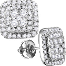  14k White Gold Womens Round Diamond Square Cluster Earrings 1 Cttw
