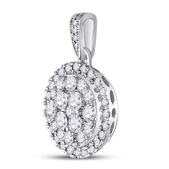 14k White Gold Womens Round Diamond Halo Cluster Pendant 1 Cttw