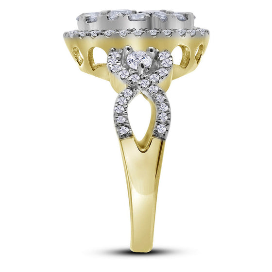 14k Yellow Gold Womens Round Diamond Oval Cluster Ring 1-1/2 Cttw