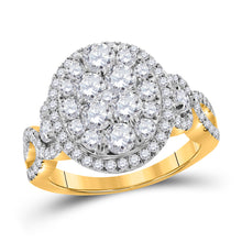  14k Yellow Gold Womens Round Diamond Oval Cluster Ring 1-1/2 Cttw