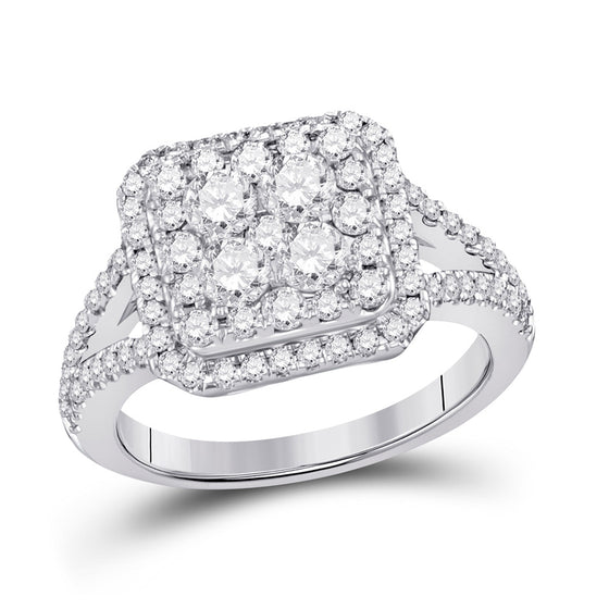 14k White Gold Round Diamond Right Hand Cluster Ring 1-1/2 Cttw