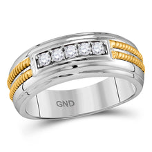  10k White Gold Mens Round Pave-set Diamond Double Rope Wedding Band 1/4 Cttw