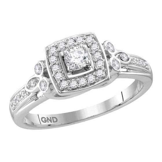 10k White Gold Round Diamond Round Halo Bridal Wedding Engagement Ring 1/3 Cttw