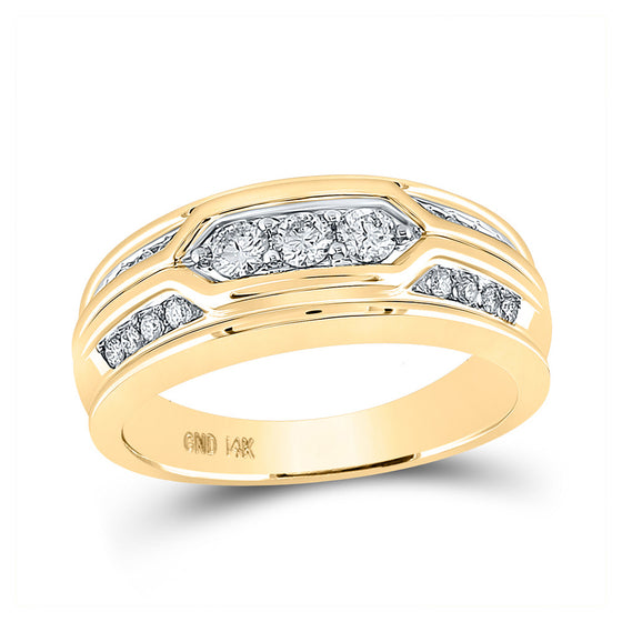 14k Yellow Gold Mens Round Diamond Wedding Band Ring 1/2 Cttw