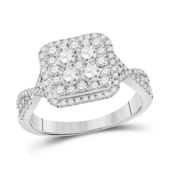 14k White Gold Round Diamond Cluster Bridal Wedding Engagement Ring 1 Cttw