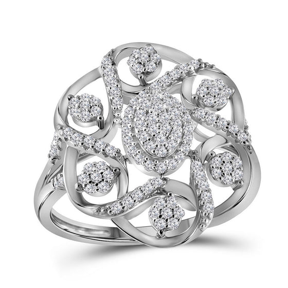 10k White Gold Womens Round Diamond Cluster Cocktail Ring 1/3 Cttw