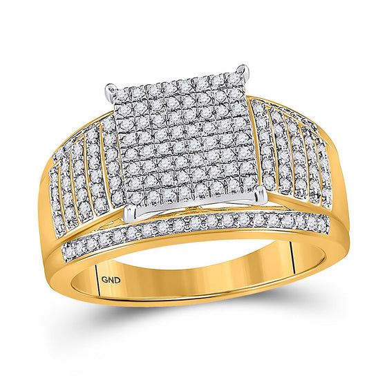 10k Yellow Gold Womens Round Diamond Elevated Square Cluster Ring 1/2 Cttw