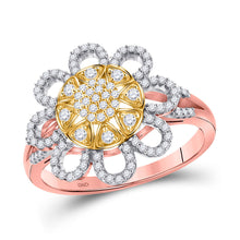  10k Rose Gold Womens Round Diamond Flower Floral Cluster Ring 1/3 Cttw