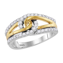  10k Two-tone White Gold Womens Round Diamond Lasso Loop Knot Band Ring 1/2 Cttw