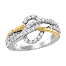  10k Two-tone White Yellow Gold Womens Round Diamond Woven Band Ring 5/8 Cttw
