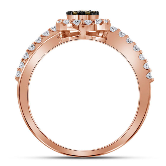 10k Rose Gold Womens Round Brown Diamond Cluster Ring 1/2 Cttw