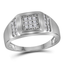  10k White Gold Mens Round Diamond Square Cluster Ring 1/4 Cttw