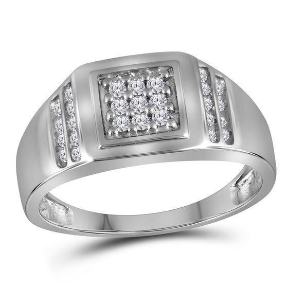 10k White Gold Mens Round Diamond Square Cluster Ring 1/4 Cttw